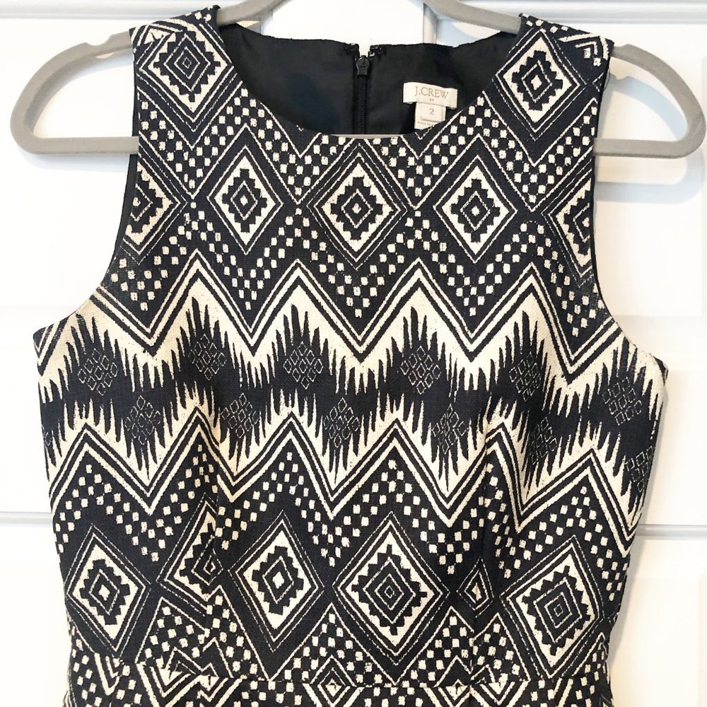 J. Crew Ikat Geometric Sleeveless Fit and Flare Shift Dress Black White 2 - Picture 3 of 10
